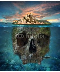cranach, Island. Underwater scull. Concept graphic in soft oil painting s