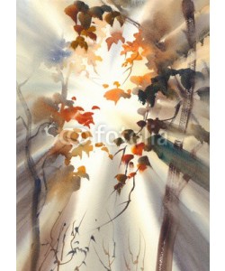 Egle, sun rays in the forest watercolor