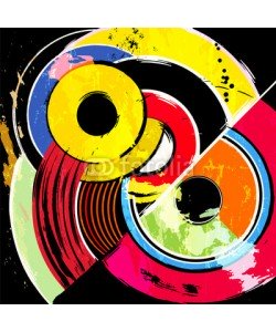 Kirsten Hinte, abstract circle background, retro/vintage style with paint strokes and splashes
