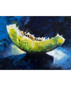shvets_tetiana, Art Oil-Painting Picture - Shine slice of Melon. Oil on canvas texture. Hand painted. Modern art.