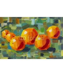 shvets_tetiana, Original oil painting - Oranges on colorful background - Impressionism - Large brush strokes - Modern Art