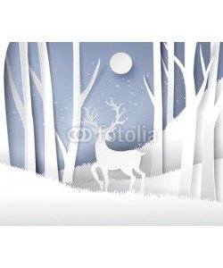 artdee2554, paper art landscape of Christmas and happy new year with tree and reindeer design. vector illustration