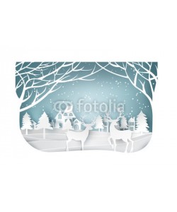 artdee2554, paper art landscape of Christmas and happy new year with tree and reindeer design. vector illustration