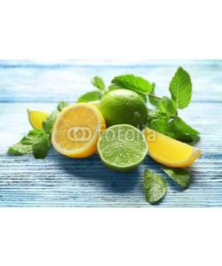Africa Studio, Composition with citrus fruits and mint on wooden background
