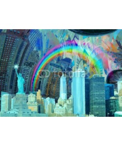 rolffimages, NYC Landscape. Manhattan and Liberty Statue. Oil painting. 3D rendering
