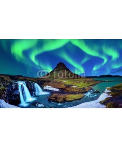 tawatchai1990, Northern Light, Aurora borealis at Kirkjufell in Iceland. Kirkjufell mountains in winter.