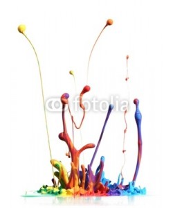 Leigh Prather, Colorful paint splashing isolated on white