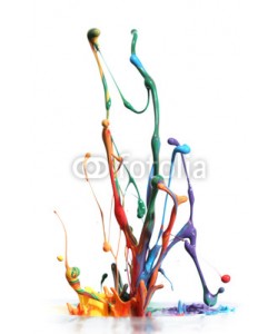 Leigh Prather, Colorful paint splashing isolated on white