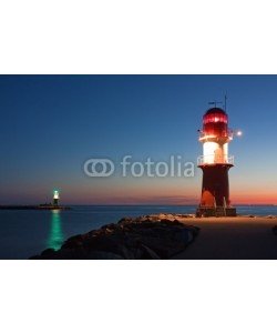 Thorsten Schier, Leuchttürme bei Nacht an der Ostsee, Hafeneinfahrt Warnemünde