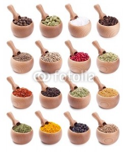 andriigorulko, collection of wooden bowls full of different spices