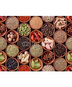 andriigorulko, Seamless texture with spices and herbs over black