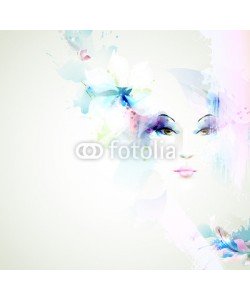 artant, Beautiful fashion women face with natural elements and flowers