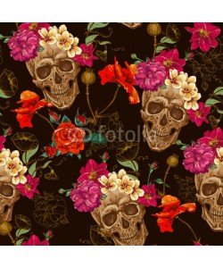 depiano, Skull and Flowers Seamless Background