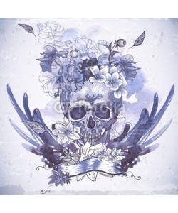 depiano, Abstract Background with Skull, Wings and Flowers