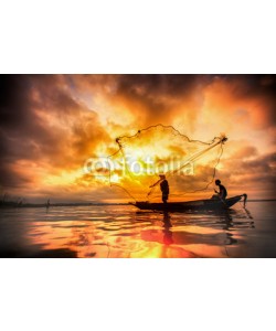 anekoho, Fisherman of Bangpra Lake in action when fishing