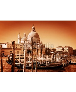 Photocreo Bednarek, Venice, Italy. Gondolas on Grand Canal and the Salute basilica