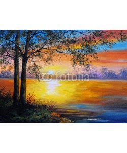 max5799, oil painting landscape - tree near the lake