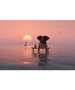 Photobank, elephant and dog sitting in the middle of the sea