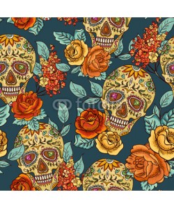 depiano, Skull, diamond and Flowers Seamless Background