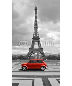 cranach, Eiffel tower with car. Black and white photo with red element.
