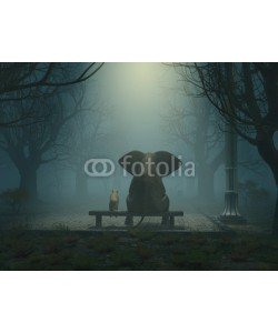 Photobank, elephant and dog sitting in a gloomy park