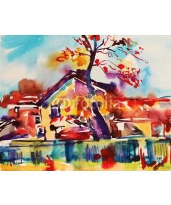 Kara-Kotsya, original watercolor abstract rural landscape