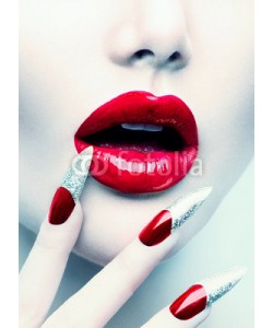 Subbotina Anna, Makeup and Manicure. Red Long Nails and Red Glossy Lips