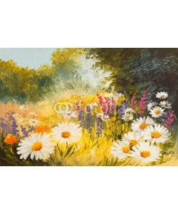 max5799, Oil Painting - field of daisies. colorfull art drawing