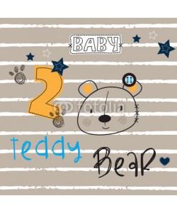 yoliana, teddy bear embroidery on striped background vector illustration