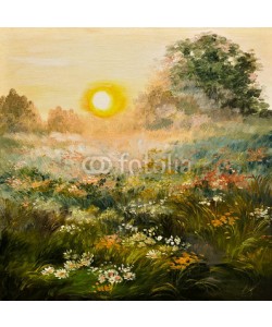 max5799, oil painting - sunrise in the field, art work