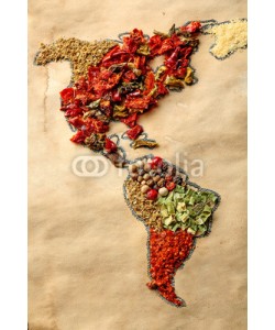 Africa Studio, Map of world made from different kinds of spices, close-up