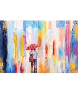 max5799, couple is walking in the rain under an umbrella, abstract colorf