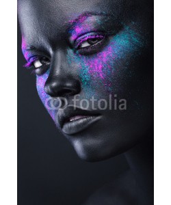 alexbutscom, woman in black paint and colourful powder