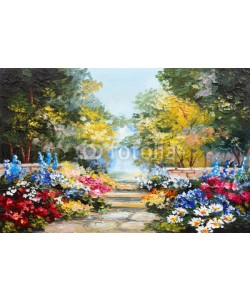 max5799, Oil painting landscape - colorful summer forest, beautiful flowers
