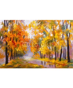 max5799, oil painting landscape - autumn forest, full of fallen leaves, colorful picture , abstract drawing