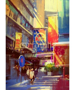 grandfailure, colorful painting of urban city.illustration