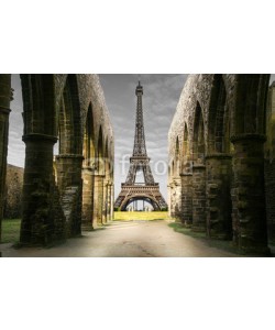 Giuseppe Porzani, vista della Torre Eiffel da rovine storiche