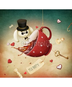 annamei, Illustration of fantasy with red cup of tea and  rabbit