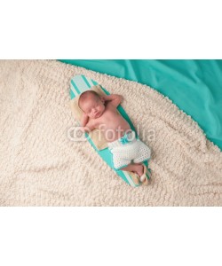 katrinaelena, Newborn Baby Boy Sleeping on a Surfboard