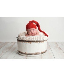 katrinaelena, Newborn Baby Boy Wearing a Red Stocking Cap