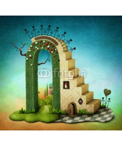 annamei, Illustration or poster with  stairs and green arch with fabulous items