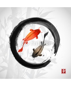 elinacious, Black enso zen circle with red and black fishes