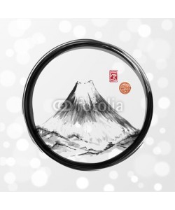 elinacious, Fujiyama mountain in black enso zen circle