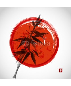 elinacious, Card with bamboo and red sun on white background