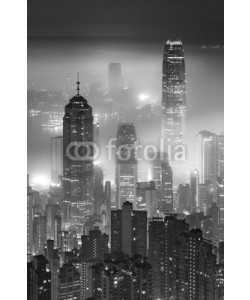 leeyiutung, Misty night view of Victoria harbor in Hong Kong city