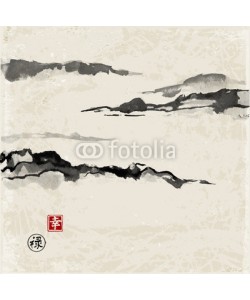 elinacious, Fog mountains, hand-drawn with ink