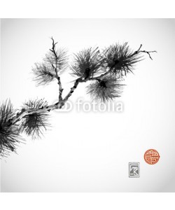 elinacious, Pine tree branch hand-drawn with ink