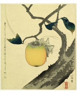 Katsushika Hokusai, Moon, Persimmon and Grasshopper, 1807 (colour woodcut)