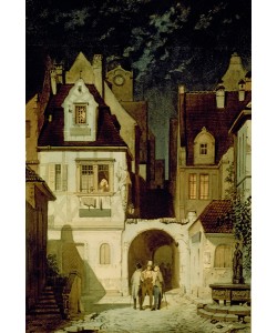 Carl Spitzweg, A Corner of a German Town by Moonlight (w/c on paper)