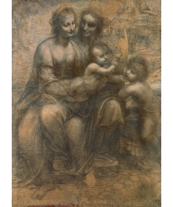 Leonardo da Vinci, The Virgin and Child with Saint Anne, and the Infant Saint John the Baptist, c.1499-1500 (charcoal heightened with white chalk on paper, mounted on canvas)